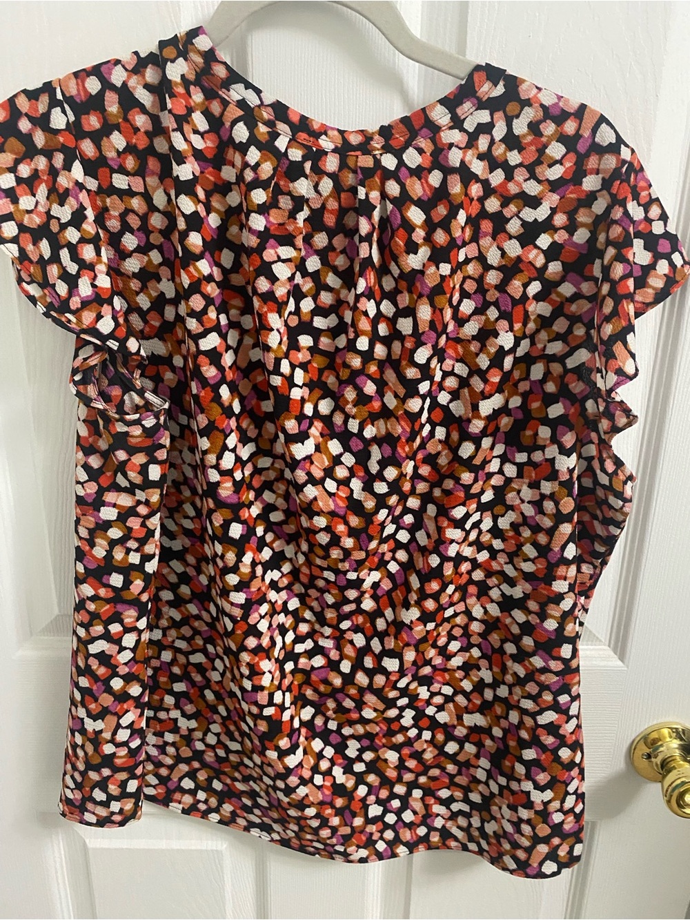 Calvin Klein XL Black, pink, purple Multicolor Spot Flutter-Sleeve v neck top - Picture 2 of 2
